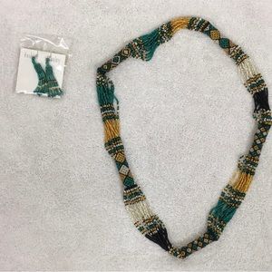 NWOT New Personal Accent Turquoise Gold Black Beaded Statement Necklace Earrings